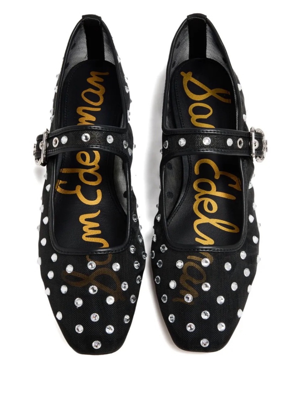 SAM EDELMAN Michaela Shine Black Mesh Rhinestone Flat Shoes Size 6.5 NEW ($149)